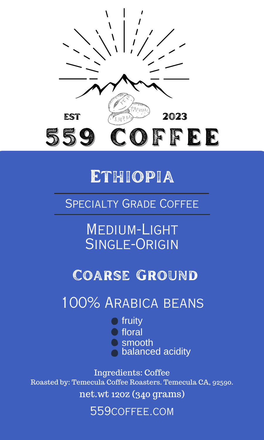 Ethiopia- Medium/Light Roast Coffee